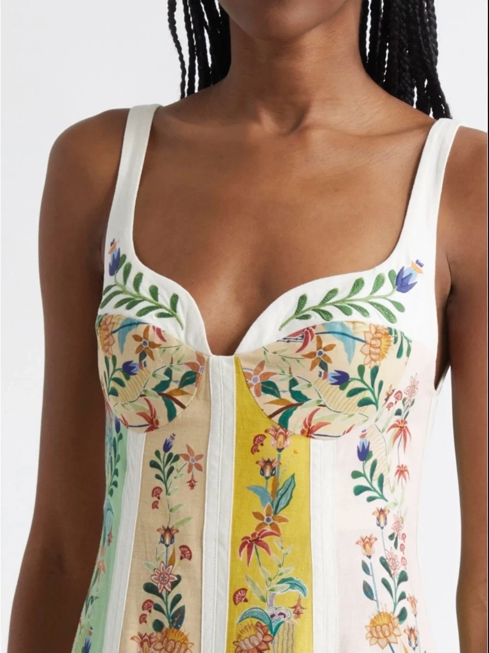 FARM Rio Yellow, Green and Cream Floral Panel Maxi Dress linen M - Picture 3 of 16